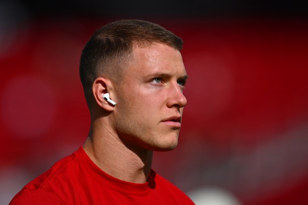 San Francisco 49ers' Christian McCaffrey warms up on the field before the start of their NFL game at Levi's Stadium in Santa Clara, Calif., on Sunday, Nov. 27, 2022. (Jose Carlos Fajardo/Bay Area News Group)